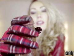 Candy May - Jerks off BBC with leather gloves
